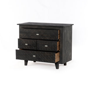 AGRA-Solid Mango Wood Chest of 4 Drawers, Black wash