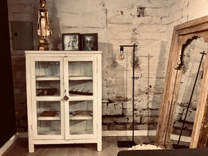 Antique white vintage glass cabinet