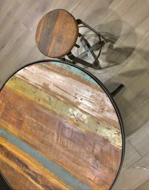 Solid Reclaimed Wood Round Table  with Height Adjustable