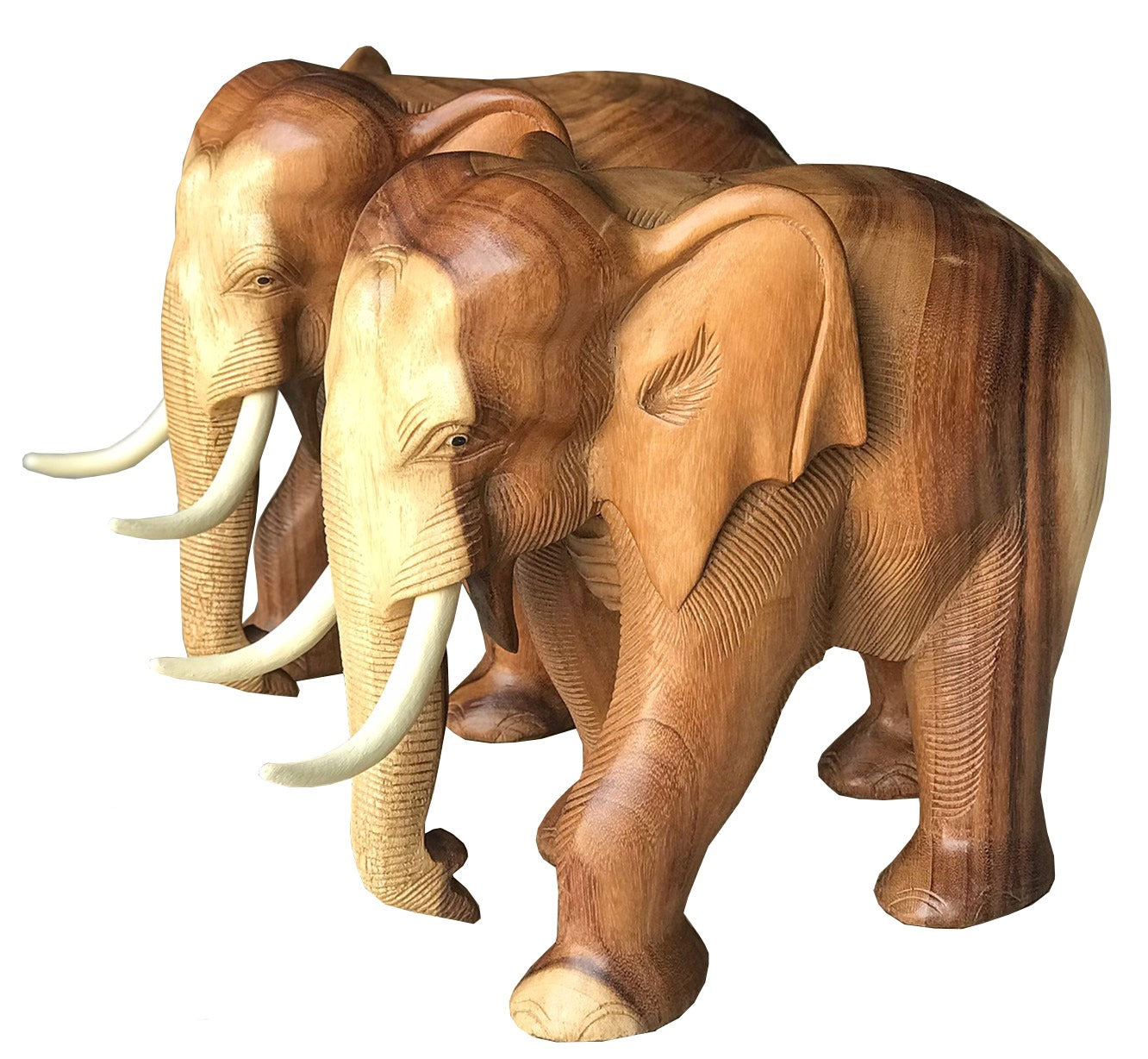 Handmade Chamcha Wood Elephant Sculpture Trunk down