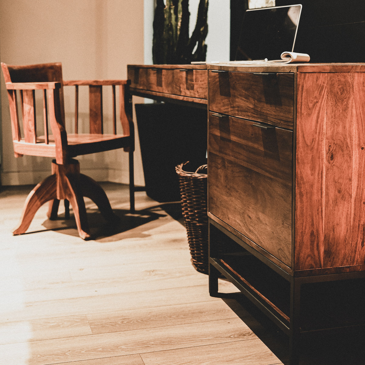 URBAN - Acacia Wood Desk with 2 Filing Cabinets set