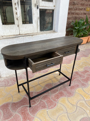 OVAL -Solid Mango Wood Console with 2 Drawers