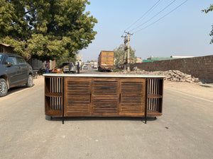 OVAL-Solid Mango Wood Sideboard W/ Marble Top