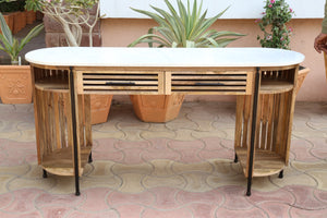 OVAL - Bureau en bois de manguier avec plateau en marbre