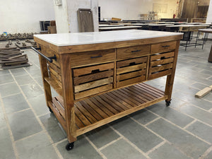 ROMY- Solid Acacia wood Kitchen Island With Marble Top