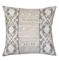 Hand block printed cushion with wool embroidery