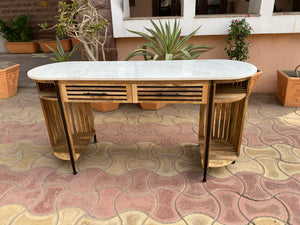 OVAL - Mango wood desk with marble top