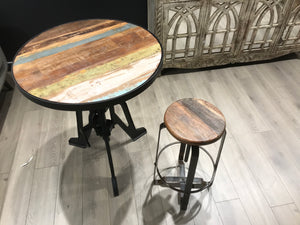 Solid Reclaimed Wood Round Table  with Height Adjustable
