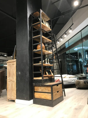 Industrial Single Hutch Style Bookcase with Ladder