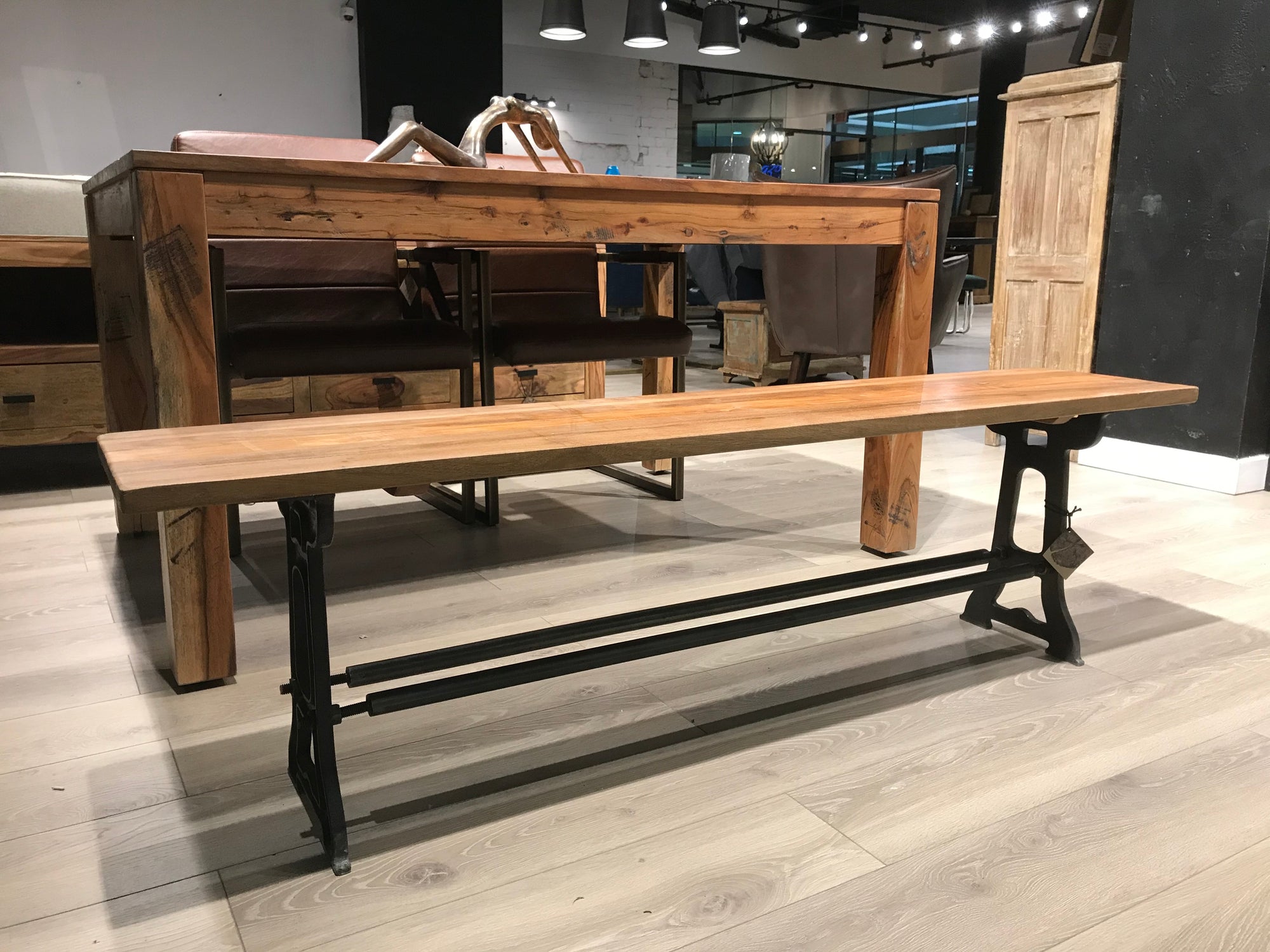 Industrial Reclaimed Wood Bench with Cast Iron legs