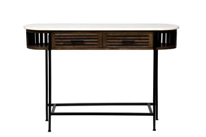 OVAL-Solid Mango Wood Console with Marble Top