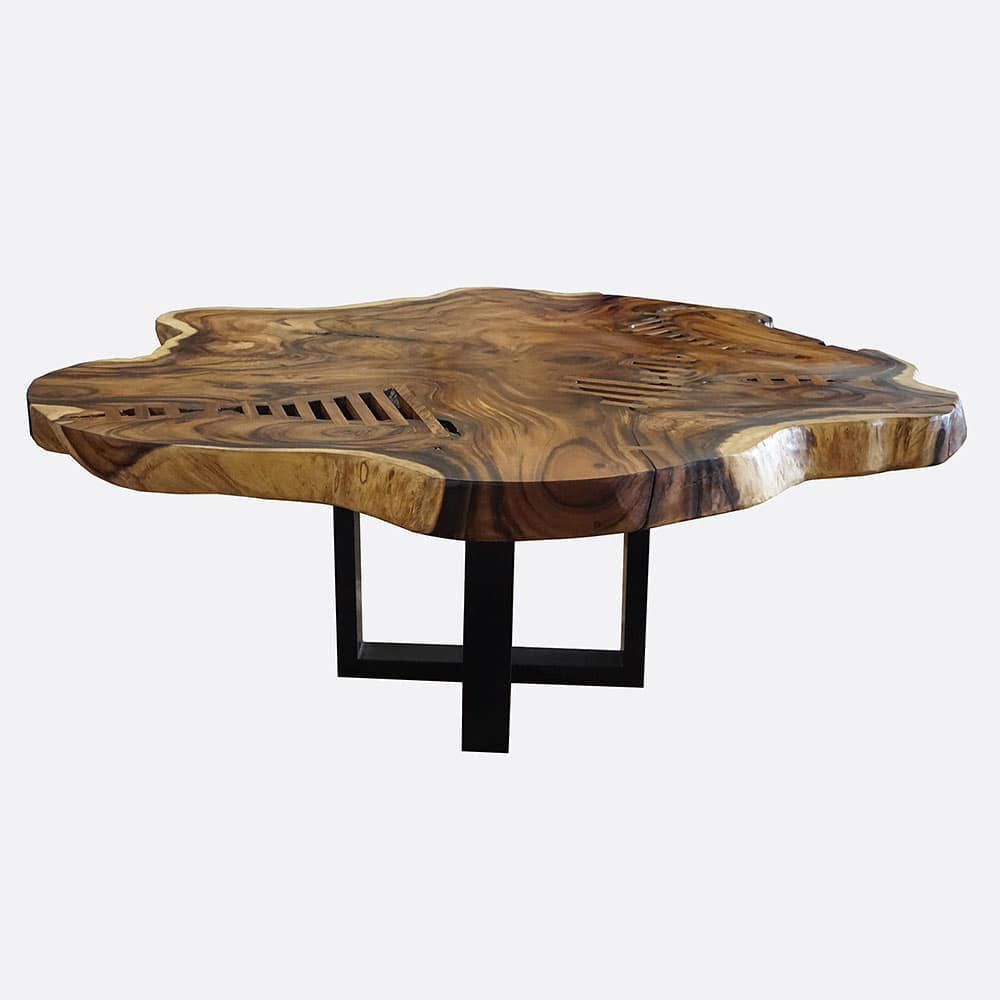 PURE- Table basse ronde de forme libre en bois de chamcha 48".