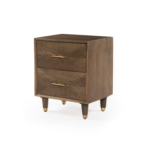 RETRO - Carved Solid Wood 2-Drawers Nightstand