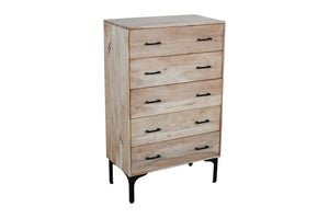 ADAMA-5 drawers Solid Acacia Wood Chest -White