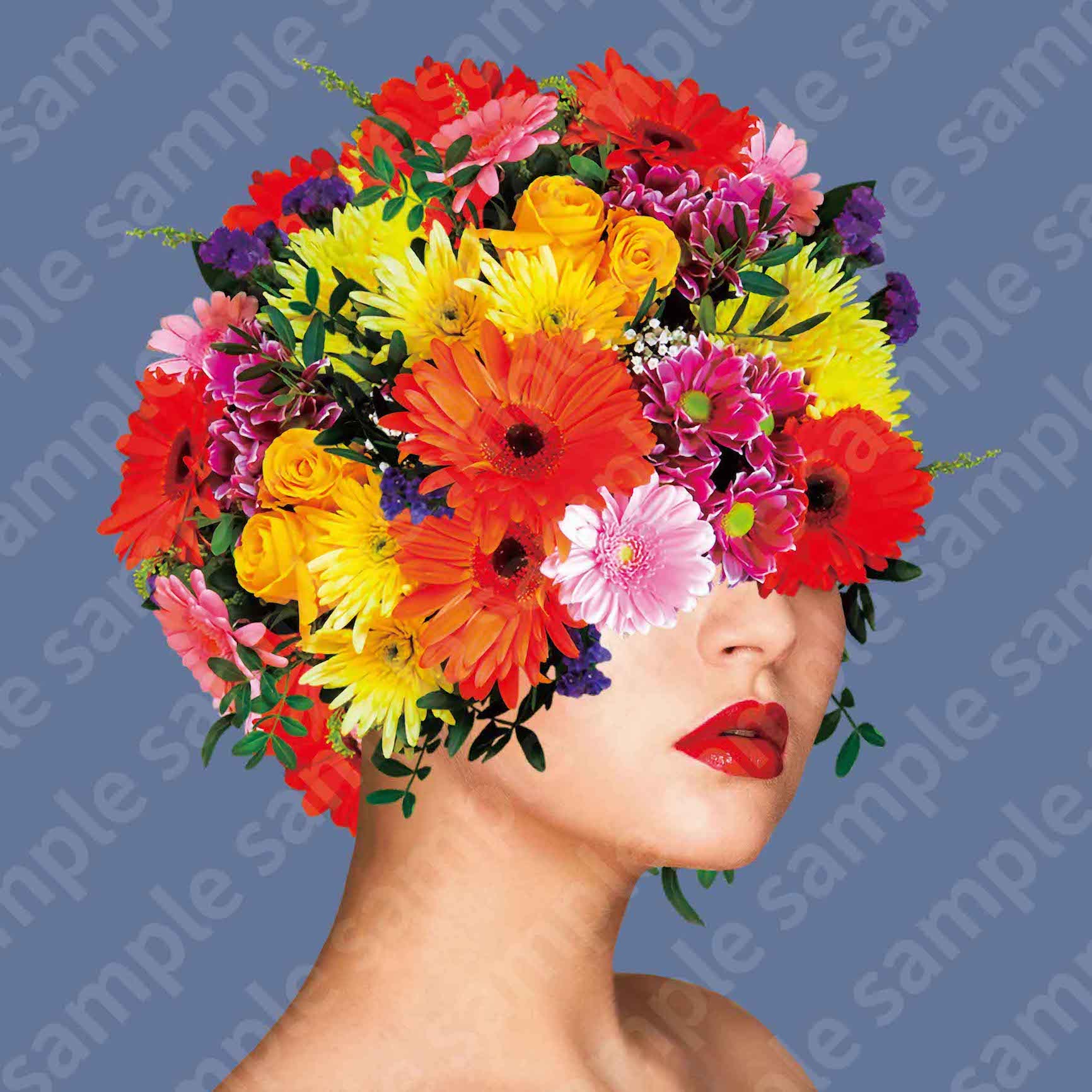 HEAD FULL OF FLOWERS - TOMARI MIYA IMPRESSION D'ART SUR CANVAS 40 "x40