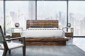 KALI - grand lit en palissandre massif avec tête de lit sculptée