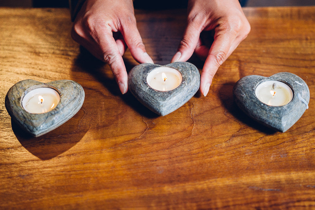 HEART OF STONE CANDLE HOLDER- ART MADE BY GREY SLATE STONE