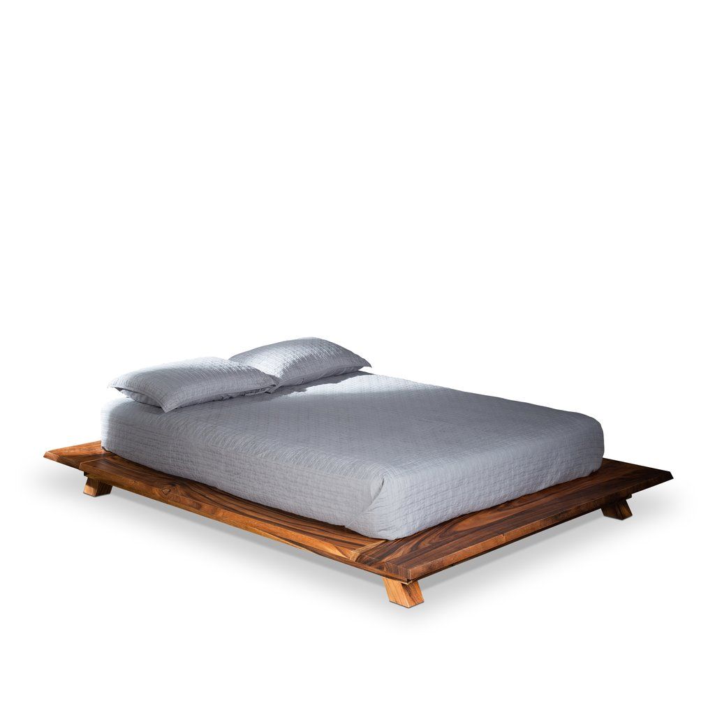 ZEN - Bed Made of Solid Chamcha Wood, Light Olive Finish